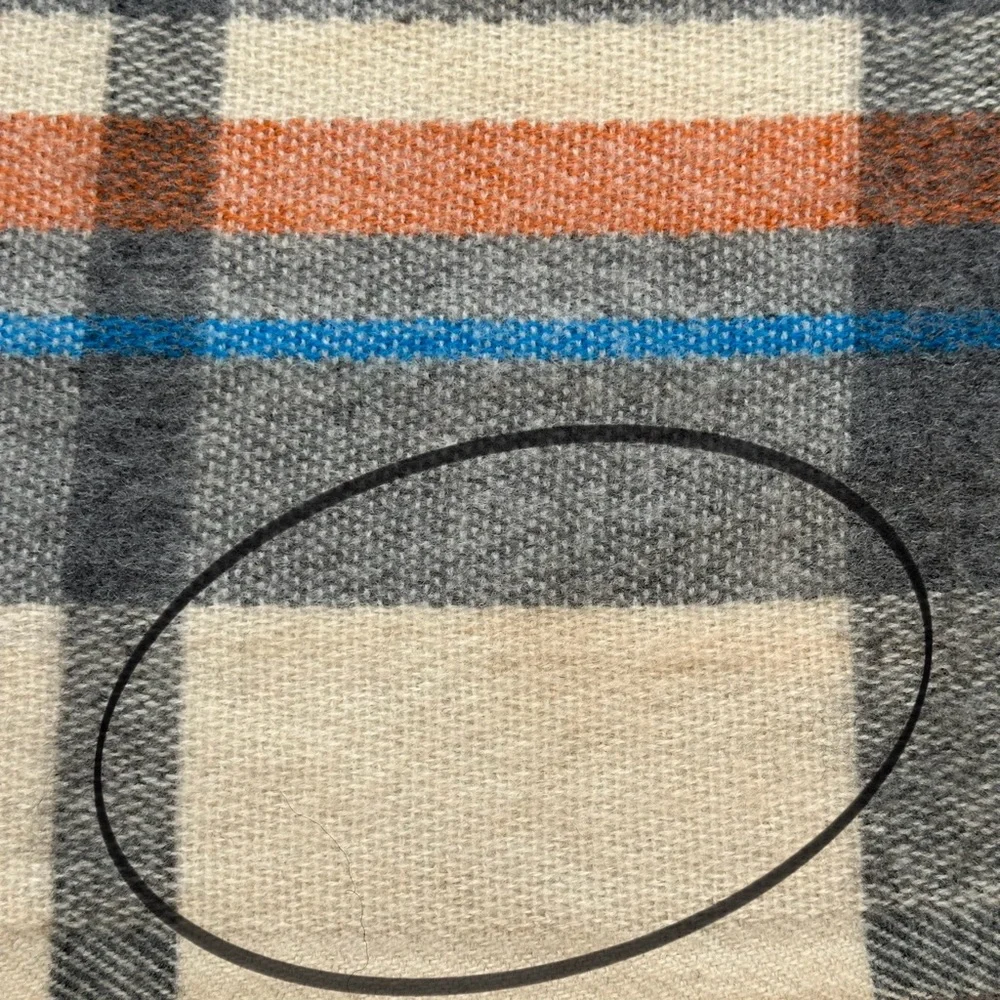 Oversized Fall Plaid Cozy Heavyweight Blanket Scarf - Cream Orange Blue Grey